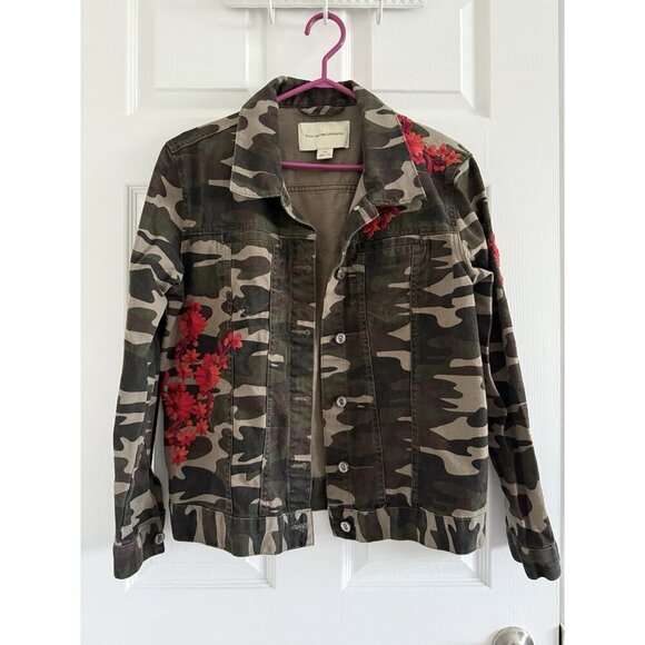 Anthropologie Pilcro Size S Camo Camouflage Embroidered Denim Jacket - Picture 2 of 10